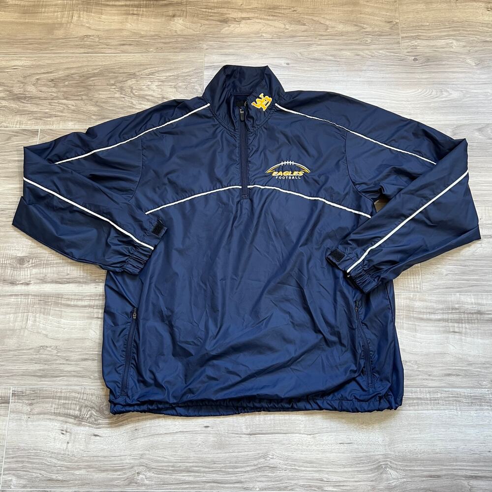 XGrain Mens Blue Windbreaker Eagle Football Embroidered Quarter Zip L